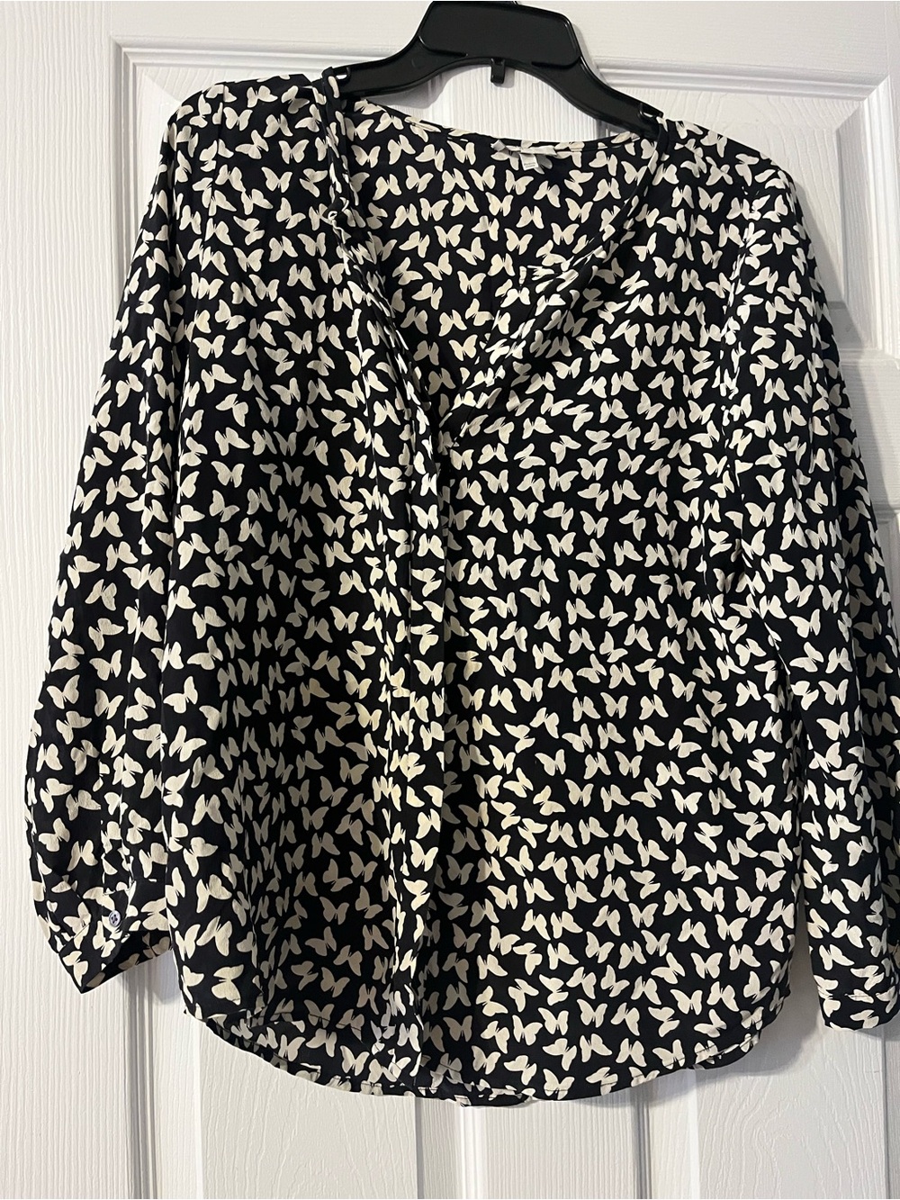 Black and White Butterfly Print V-Neck Women's Top by Joie medium